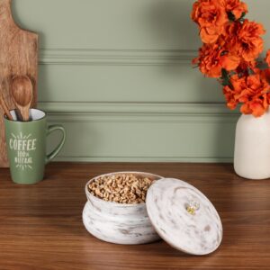 Whitewashed Wooden Snack & Dry Fruit Bowl with Lid