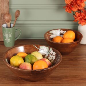 Wooden Serving Bowl Set with Floral Interior Design