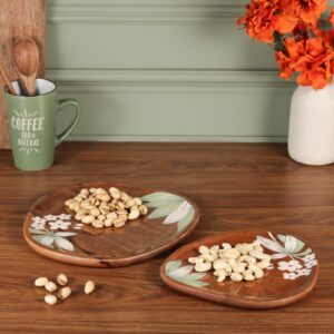 Handcrafted Wooden Serving Plates with Floral Design – Set of 2